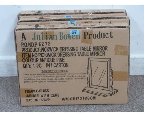 Three Julian Bowen Pickwick light wood dressing table mirrors (boxed)