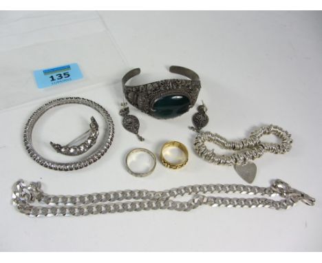 Hallmarked silver bracelet, stone set bangle and a chain necklace stamped 925, pair marcasite ear-rings, Mizpah ring etc  in 