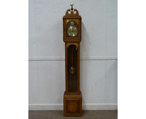 Light oak cased grandmother clock with chiming movement, H186cm