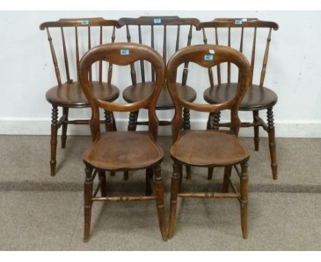 Set three Victorian beech stick back chairs and a pair balloon back chairs