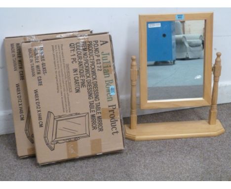 Three Julian Bowen Pickwick light wood dressing table mirrors (two boxed)