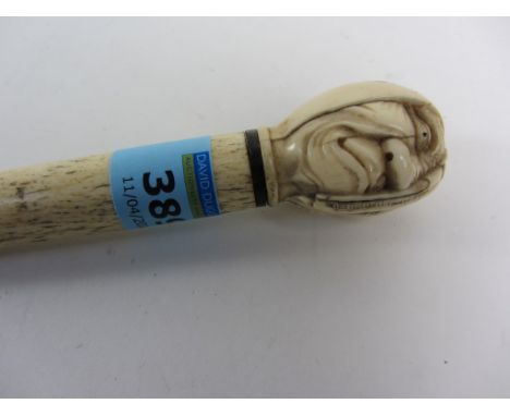19th century whale bone and ivory scrimshaw walking cane the knop carved with grotesque head 87cm