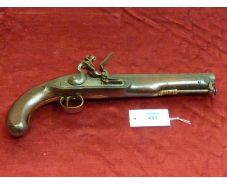 Early 19th century flintlock holster pistol by James Wilkinson &amp; Son, 23cm round barrel with swivel ramrod, full walnut s