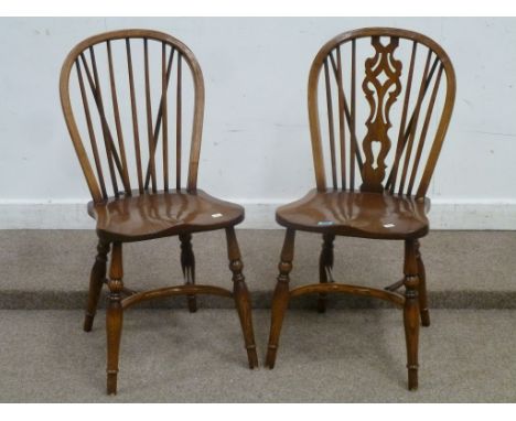 Two elm stick back chairs with crinoline stretchers