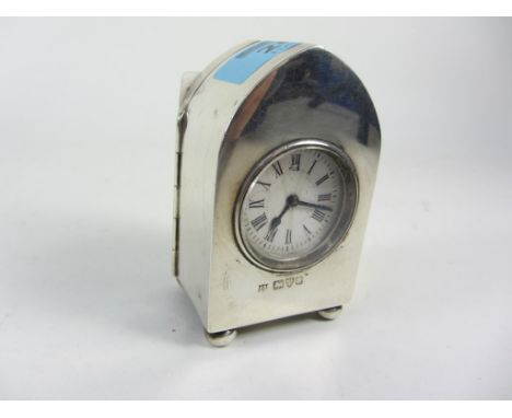 Miniature mantel clock French movement in hallmarked silver case