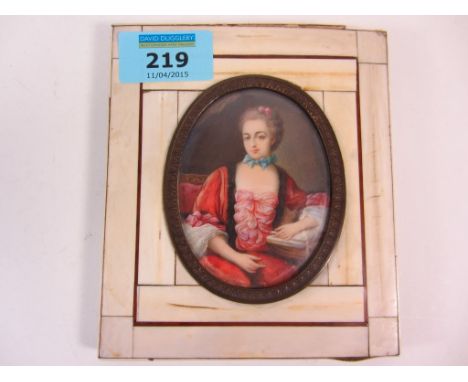 Late 19th/early20th century oval portrait miniature of a lady in a red dress signed 8cm