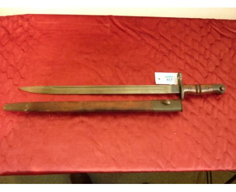 WWI US Remington 1913 pattern bayonet, 43cm single edge fullered blade with leather scabbard