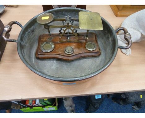 Copper pan and brass postal scales