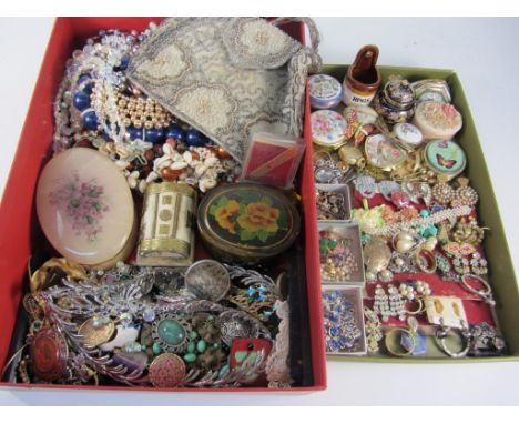 Costume jewellery and trinket boxes in two boxes