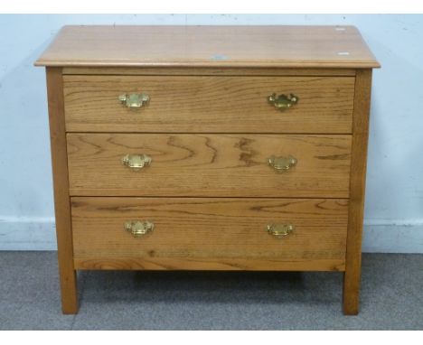 Light oak three drawer chest, W92cm x H77cm