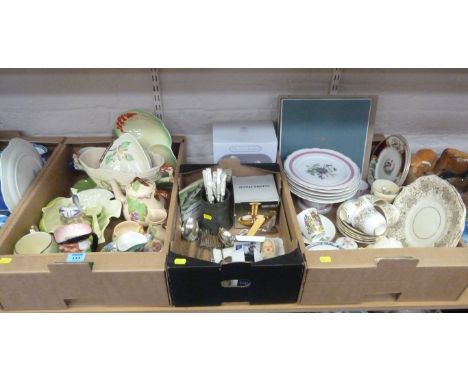 Wade 'Bramble' teapot, milk and sugar, other decorative ceramics, silver plate etc in three boxes