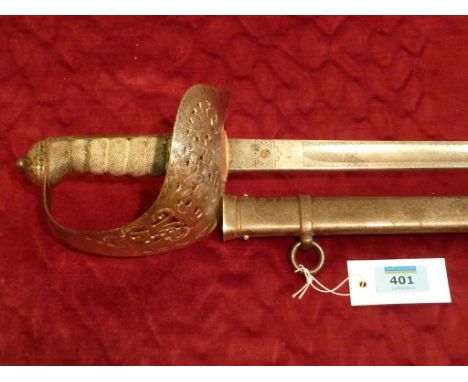 George V officer's sword, shagreen grip,  82cm blade with steel guard and scabbard 
