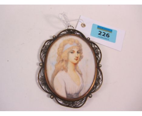 19th century portrait miniature in gilt frame with initials verso, signed 8cm