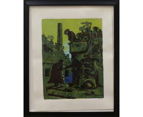 * PETER HOWSON OBE,
NEGOTIATORS
lithograph, signed, dated 1990, titled and numbered 13/56 in pencil
76.5cm x 57cm
Framed and 