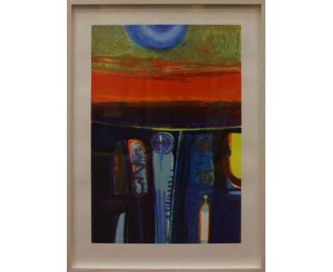 * BARBARA RAE CBE RA RSA RSW, RED SKY print, signed and numbered 75/125 in pencil 86cm x 56.5cm Mounted, framed and under gla