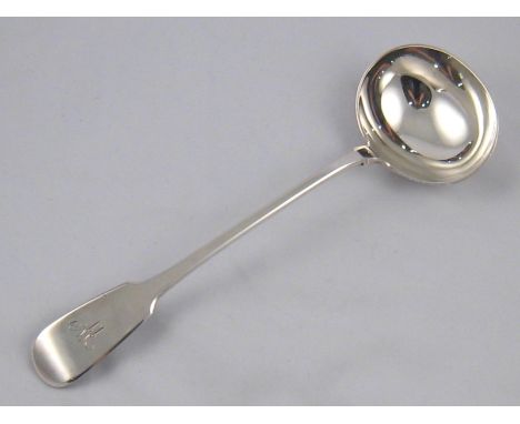 A Georgian silver fiddle pattern soup ladle , William Eley, London 1809. length 34cm. wt.305gm. 