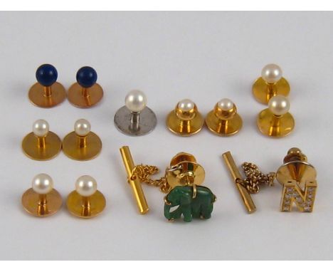 A mixed lot comprising four pairs of untested pearl studs (two marked 18ct), one pair lapis lazuli (unmarked), a single pearl