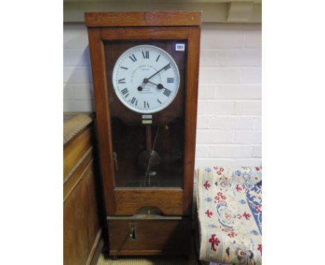 The Gledhill - Brook Time Recorder Clock, Huddersfield, Halifax, London, Birmingham - mid 20th century, in a stained oak case