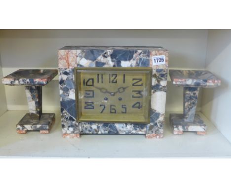 An Art Deco marble clock garniture set
Condition report: Missing pendulum 