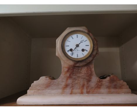 A French marble drum head mantel clock with pendulum - Height 23cm 