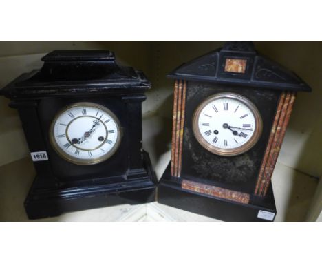 A Victorian black slate and marble mantel clock and a faux slate mantel clock 
Condition report: For restoration 