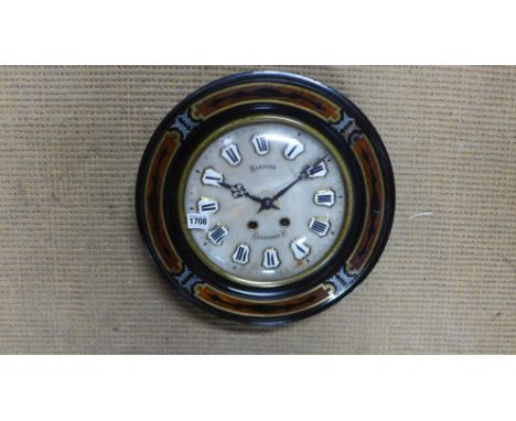 A French vineyard wall clock with brass and boxwood inlay striking movement - Diameter 38cm 
Condition report: Working