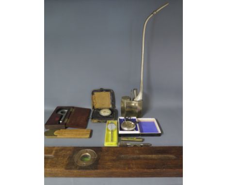 A selection of Tools and Scientific Instruments including a Micrometer gauge in its box, a boxed pocket Voltmeter, a Speed me