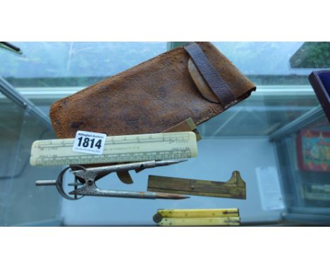 A selection of Engineering or Scientific Instruments includes a folding 12" ivory ruler by Gail of Newcastle, a 6" engineers 