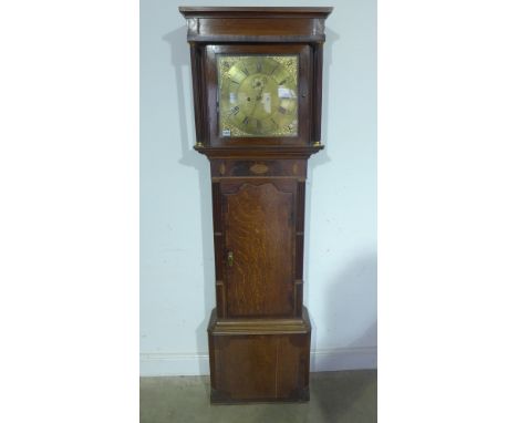 An oak and mahogany eight day longcase clock with a brass 14" dial, signed Sml Smith , Sheffield - striking on a bell with pe