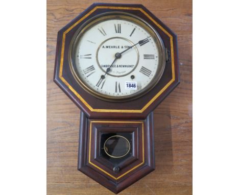 A Seth Thomas drop wall clock, a Wehrle & Sons Cambridge & Newmarket to face with Roman numerals to chapter ring 