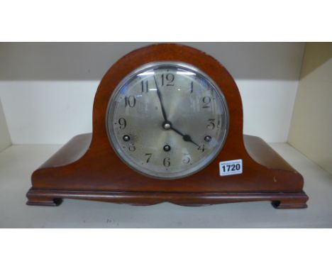 A 20th century mahogany cased triple barrel mantel clock with chimes on  five rods 
Condition report: Working 