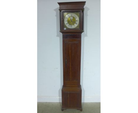 An oak 30 hour longcase clock with a 10" brass dial signed J Belling Bodmin, with pendulum and weight - Height 78"
