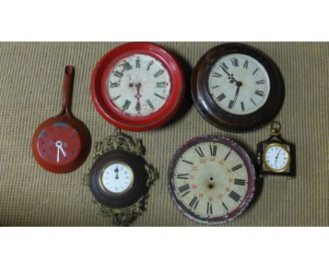 A selection of vintage wall clocks of various ages and condition and a mantel clock and an assortment of approx. ten wood clo