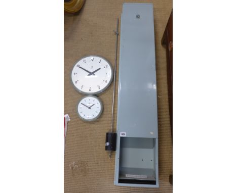 A Telephone Rentals Master clock with two slave clocks - Height 130cm x Width 26cm x Depth 14cm 