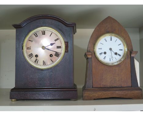 A mantel clock with W & H SCH movement with pendulum - missing glass and a French Henry Marc Lancet clock - Height 28cm - for