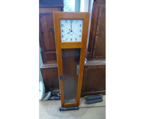 Gents of Leicester Electric Master clock with sweep seconds within a light oak glazed case - Height 128.5cm x Width 28.5cm x 