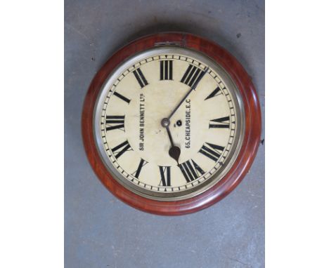 A late Victorian eight day mahogany wall clock with a 13" painted dial - Sir John Bennett Ltd. - 65 Cheapside E.C. with a cha