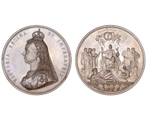 Victoria, Golden Jubilee, 1887, a copper medal by L.C. Wyon after Sir J.E. Boehm and Sir F. Leighton, crowned bust left, rev.