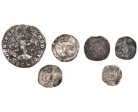 Henry VI, Leaf-Trefoil issue, Halfpenny, 0.45g/9h (S 1905); Edward IV, Light coinage, Groat, London, mm. crown, quatrefoils b