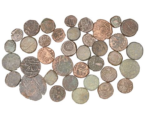 India, Princely States, RATLAM, Paisa, yr 20, scimitar? on obv. (KM 80 var.); with branch on obv. (2) (KM 81); with small axe