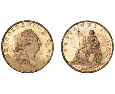 George III (1760-1820), Pre-1816 issues, 1788 (late Soho), pattern in brown gilt-copper, by J.P. Droz, laureate bust right, r