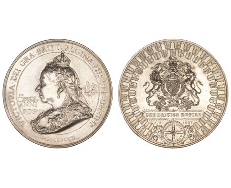 Victoria, Diamond Jubilee, 1897, a white metal medal by F. Bowcher for Spink, crowned bust left, rev. royal arms surrounded b