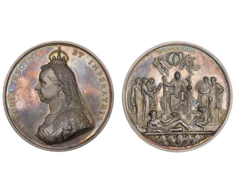 Victoria, Golden Jubilee, 1887, a silver medal by L.C. Wyon after Sir J.E. Boehm and Sir F. Leighton, crowned bust left, rev.