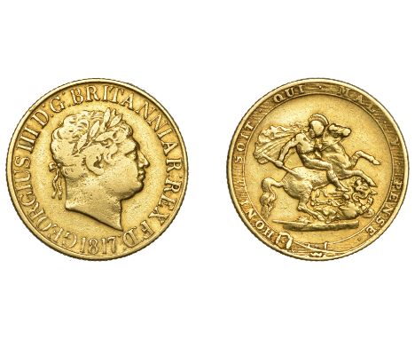 George III (1760-1820), New coinage, Sovereign, 1817 (M 1; S 3785). Good fine £700-£900 --- Investment Gold If this lot is pu