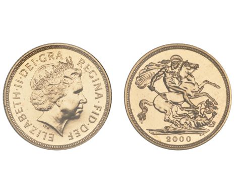 Elizabeth II (1952-2022), Sterling issues, Sovereign, 2000 (M 314; S SC4). As struck; in fitted case £300-£400 --- Investment