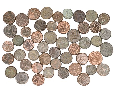 India, Princely States, INDORE, Half-Annas (7), with lingam and whisk on rev. (KM 90.2); with jhar on rev. (2) (KM 90.3); wit