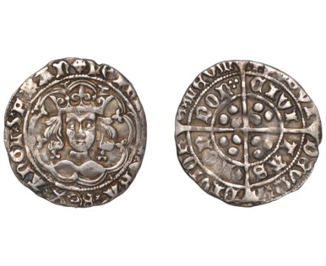 Henry VI (First reign, 1422-1461), Trefoil issue, Groat, class B, London, mm. crosses IIIb/V, leaf on breast, trefoils by nec