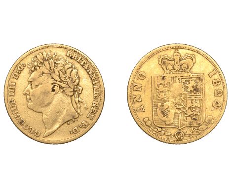 George IV (1820-1830), Half-Sovereign, 1824 (M 405; S 3803). Fine  £180-£220 --- Investment Gold If this lot is purchased by 