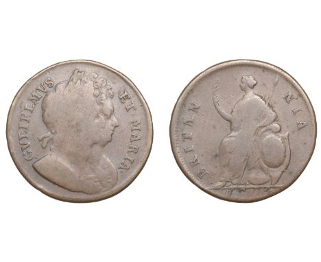 William and Mary (1688-1694), 1694, pattern in copper, probably by J. Roettier, conjoined busts right, king with short hair, 