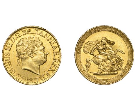 George III (1760-1820), New coinage, Sovereign, 1817 (M 1; S 3785). Small edge knock, otherwise about extremely fine £1,500-£